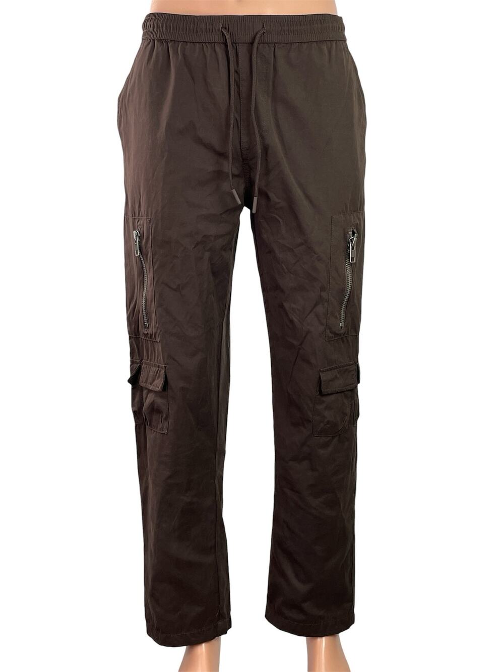 FOREVER 21 Mens Dark Brown Drawstring Pockets Straight Leg Cargo Trouser Pants M